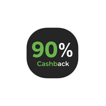 90% cashback rounded square icon on dark background with a dark rounded squar Stock Illustration