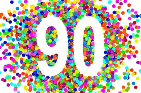 90 from colored confetti. 3D rendering Stock Illustration