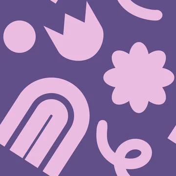 90 cool Brutalism seamless pattern. Naive playful abstract shapes in trendy Stock Illustration