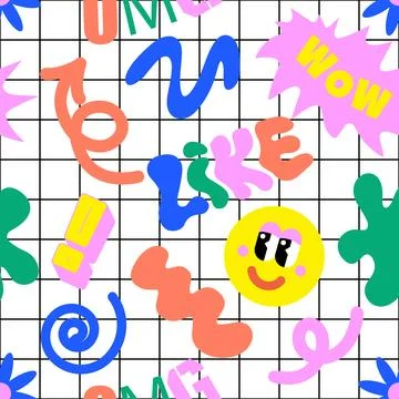 90 Cool Sticker Collage Pattern. Neon Color Print with Retro Millennium Style Stock Illustration