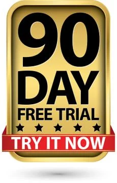 90 day free trial try it now golden label, vector illustration Stock Illustration