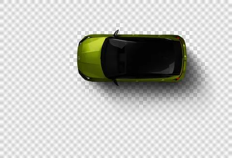 90 degree top down view of the Hyundai i20 2024 green model on transparent .. Illustrazione stock