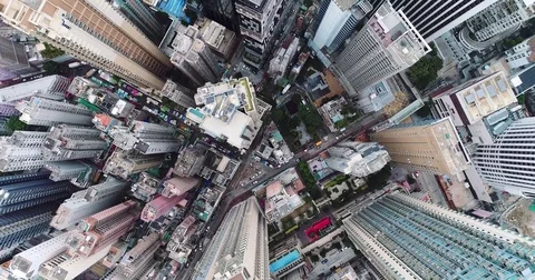 90 degrees hi Top view of Hong Kong cityscape from the drone. Stock Footage