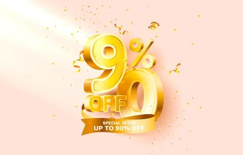 90 Off. Discount creative composition. 3d sale symbol with decorative objects Stock Illustration