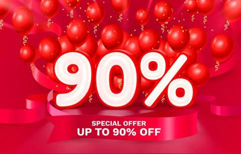 90 Off. Discount creative composition. 3d sale symbol with decorative objects Illustrazione stock