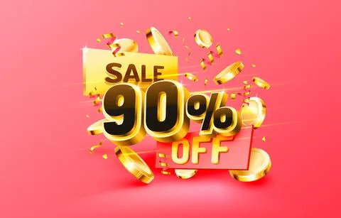 90 Off. Discount creative composition. 3d sale symbol with decorative objects Stock Illustration