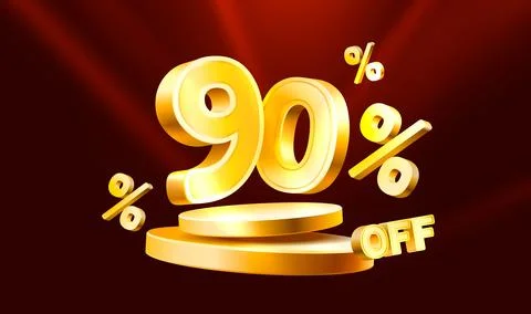 90 Off. Discount creative composition. 3d sale symbol with decorative objects Stock Illustration