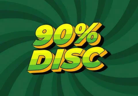 90% discount text with green background and sunburst effect Stock Illustration