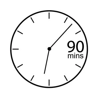 90 mins countdown timer icon on white background. stopwatch symbol. Stock Illustration