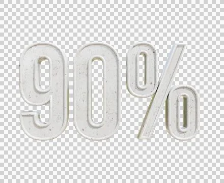 90 number percent 3d text white business concept illustration render Stock Illustration