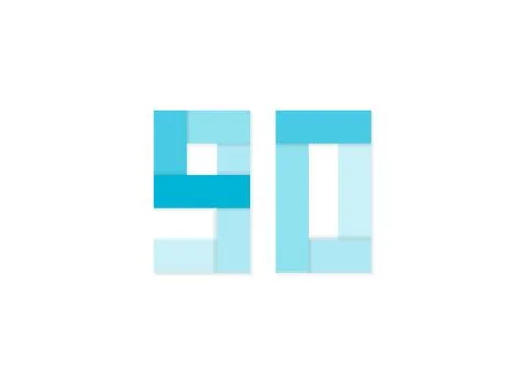 90 number, vector logo, paper cut desing font made of blue color tones .Isola Stock Illustration