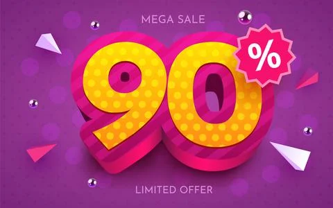 90 percent Off. Discount creative composition. 3d mega sale symbol with Stock Illustration