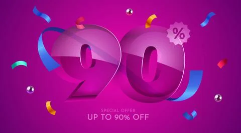 90 percent Off. Discount creative composition. 3d mega sale symbol with Stock Illustration