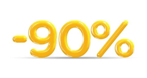 90 percent Off. Discount creative composition of golden or yellow balloons. Stock Illustration
