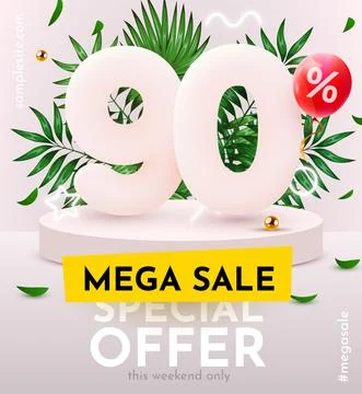 90 percent Off. Discount creative composition. Summer sale banner with Stock Illustration