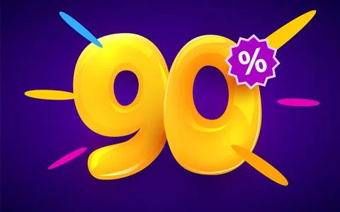 90 percent Off. Discount creative composition. 3d sale symbol with decorative Stock Illustration