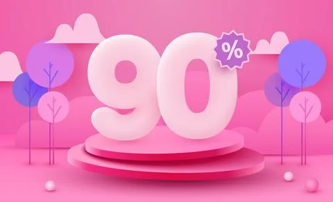 90 percent Off. Discount creative composition. 3d sale symbol with decorative Stock Illustration
