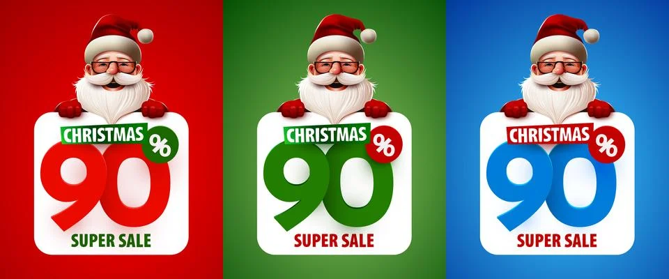 90 percent Off. Discount creative composition with Santa Claus. Merry Christmas Stock Illustration