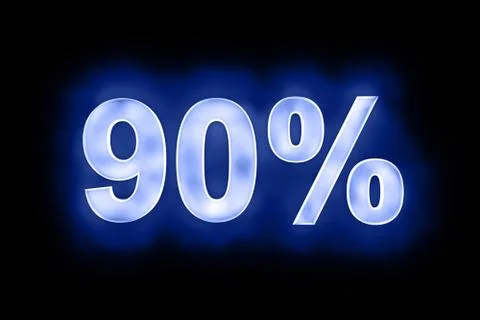 90 percent in glowing numerals on blue Stock Illustration