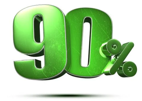 90 percent green 3d rendering on white background.(with Clipping Path). Stock Illustration