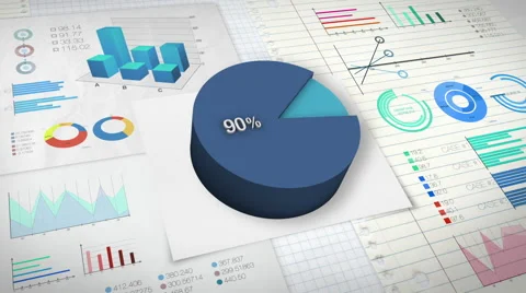 90 percent Pie chart with various economic finances graph. Stock Footage 59183755