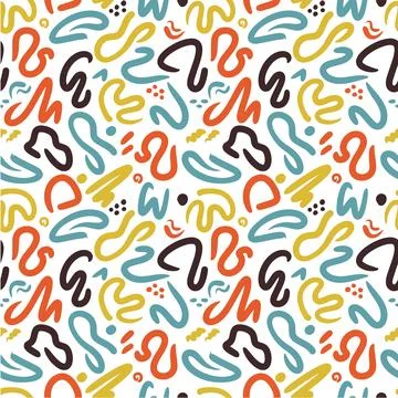 90 s style squiggles seamless pattern. Colorful doodles for textile or backgr 스톡 일러스트