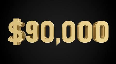 90 thousand dollars 3D gold, 3D numbers Stock Illustration