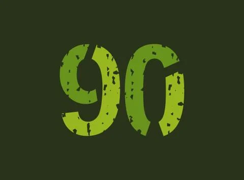 90 vector number made of grungy, grunge texture. Rubber stamp imprint style.  Stock Illustration