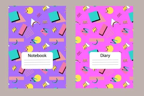 90s cover template for notebook, diary design Stock Illustration