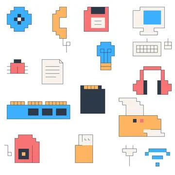 90's electronics equipment pixel flat vector illustration icon Stock Illustration