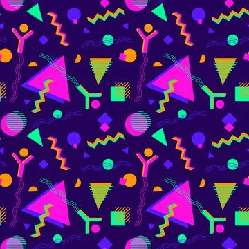 90s Nostalgia bold color vector seamless pattern Stock Illustration