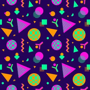 90s Nostalgia bold colors vector seamless pattern Stock Illustration