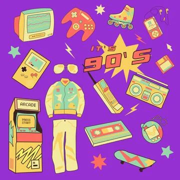90s objects collection Stock Illustration