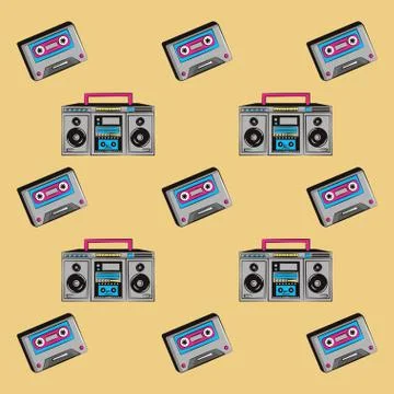 90s radio and cassettes pattern background 스톡 일러스트