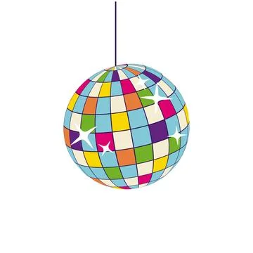 90s retro elements. Disco ball. Color illustration in flat style. Stock Illustration