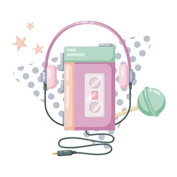 90s retro elements music player and lollipop. Flat style vector illustratio.. Illustrazione stock