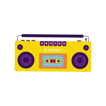 90s retro elements. Retro tape recorder for audio tapes. Color illustration i Stock Illustration