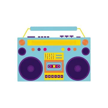 90s retro elements. Retro tape recorder for audio tapes. Color illustration i Stock Illustration