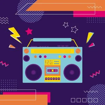 90s retro elements. Retro tape recorder for audio tapes. Color illustration i Stock Illustration