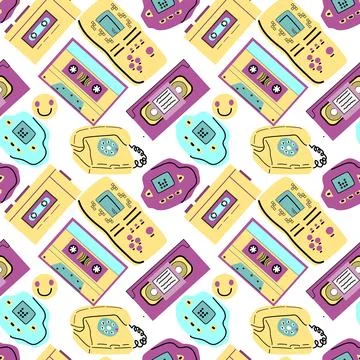 90s retro elements seamless pattern, retro style for background イラスト素材