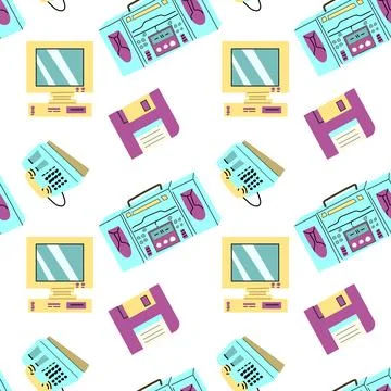90s retro elements seamless pattern, retro style for background 스톡 일러스트