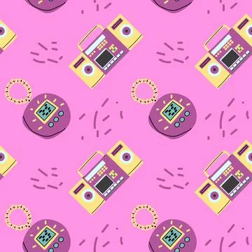 90s retro elements seamless pattern, retro style for background Stockillustratie