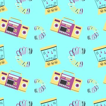 90s retro elements seamless pattern, retro style for background Stock Illustration