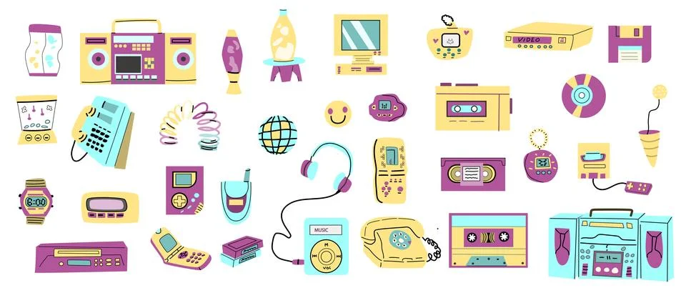 90s retro elements set or 80s, or y2k elements, retro style Stockillustratie