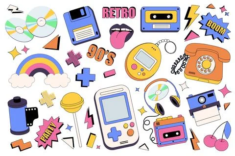 90s Retro Elements Vector Set Illustrazione stock