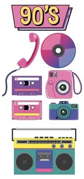 90s retro objects and elements set Stockillustratie