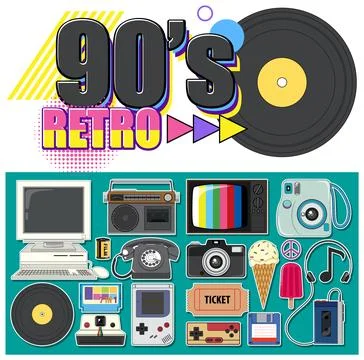 90s retro objects and elements set Stockillustratie