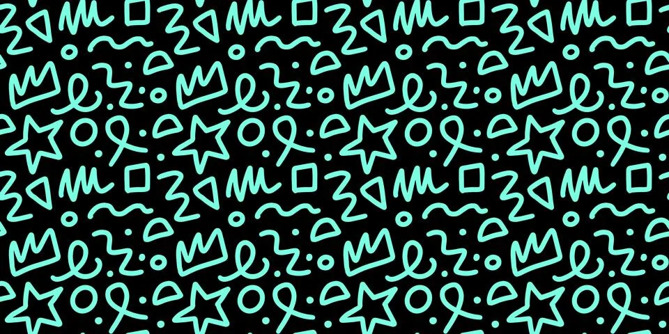 90s seamless blue on black pattern squiggle random イラスト素材