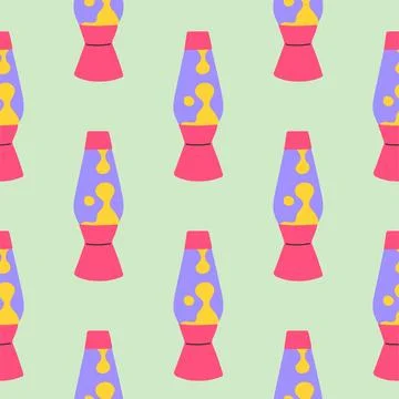 90s seamless pattern with lava lamp. Vector background in cartoon 80s 90s pop Stock Illustration