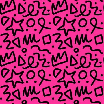 90s seamless pattern squiggle random on pink background イラスト素材